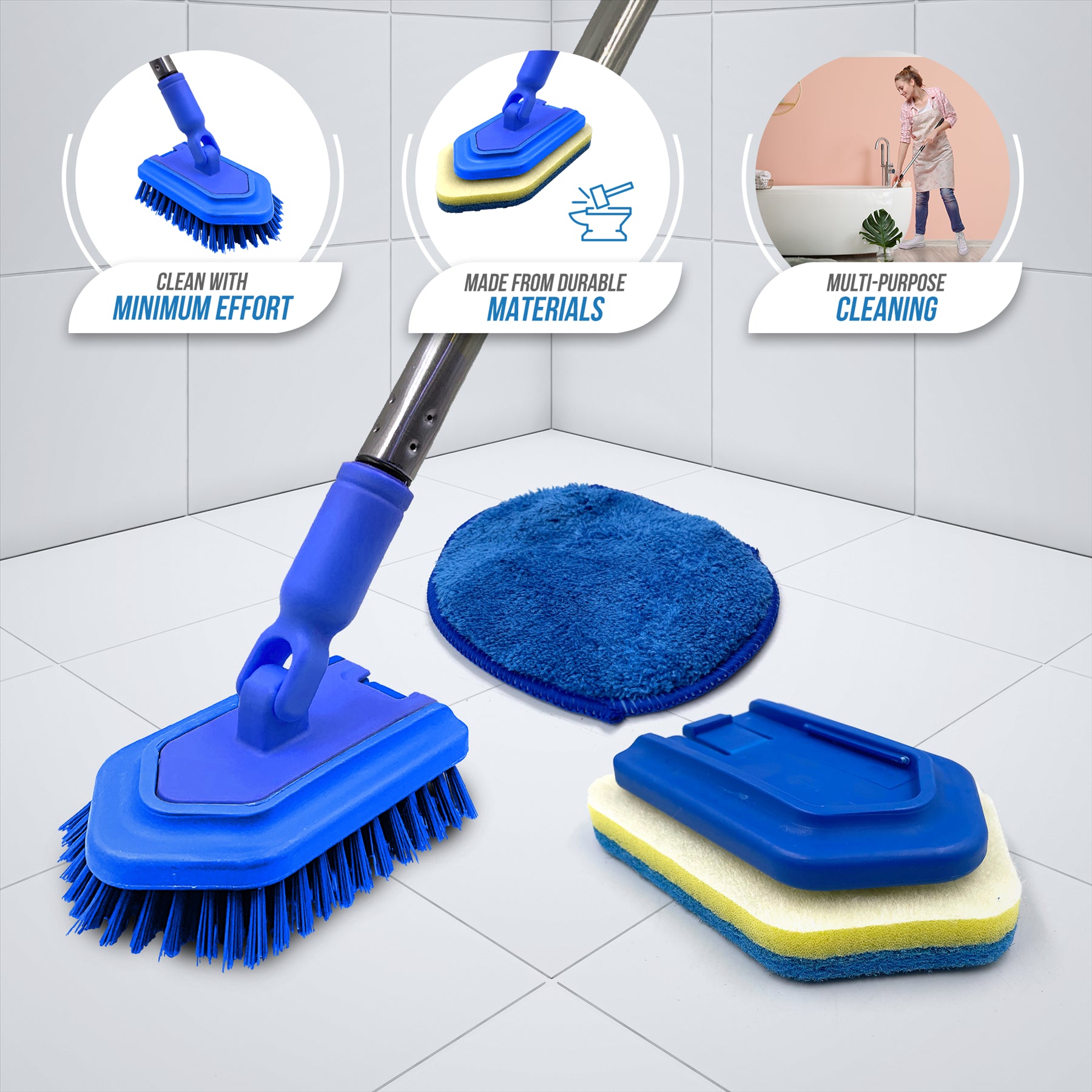 Bathroom Cleaning Set with 4 Piece Handle