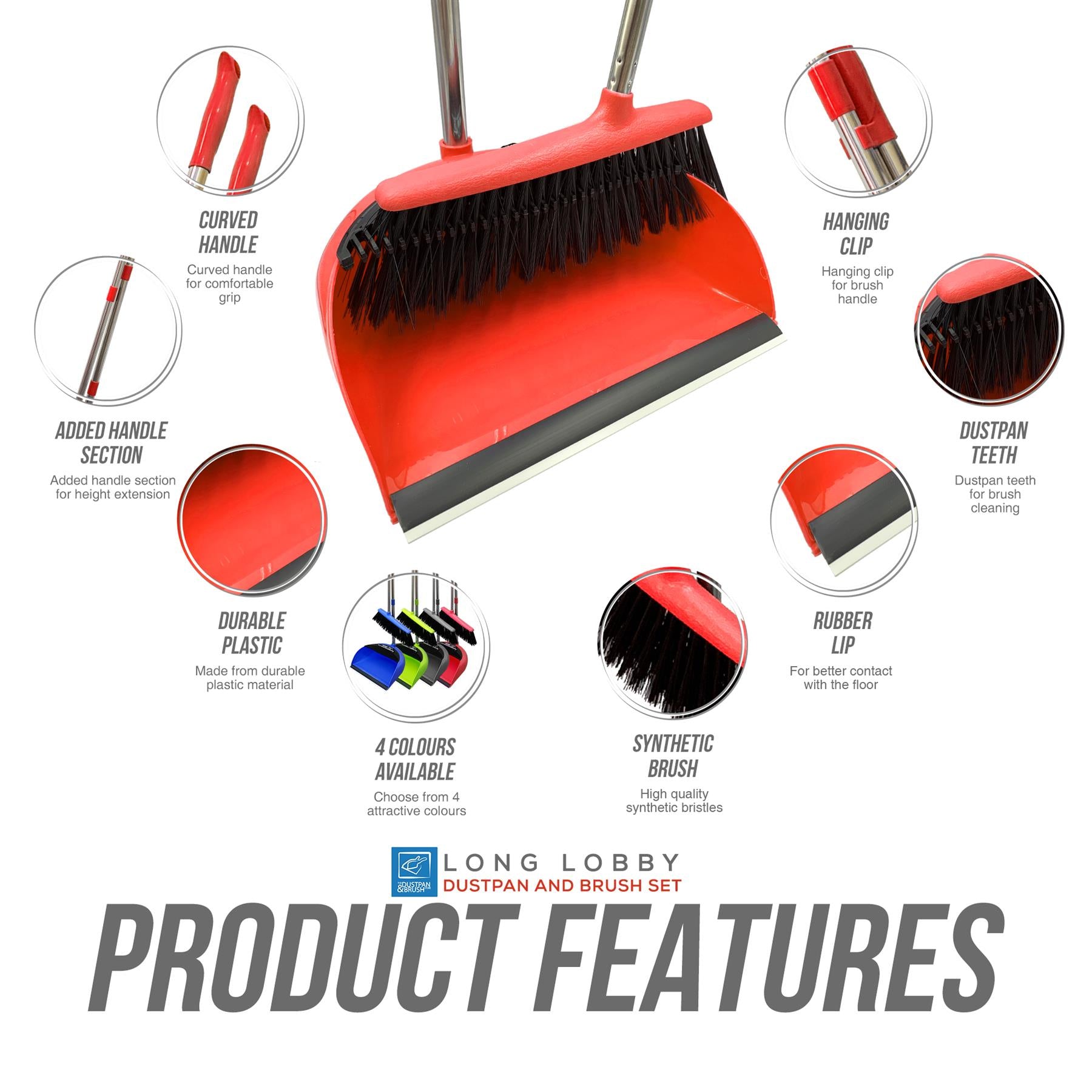 Long Handled Dustpan and Brush Set with Multi-Section Handle - The Dustpan and Brush Store