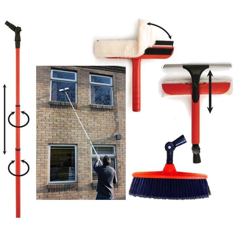 Telescopic Window Cleaning Washing Set 3.4 Extension Pole Squeegee & Brush Kit