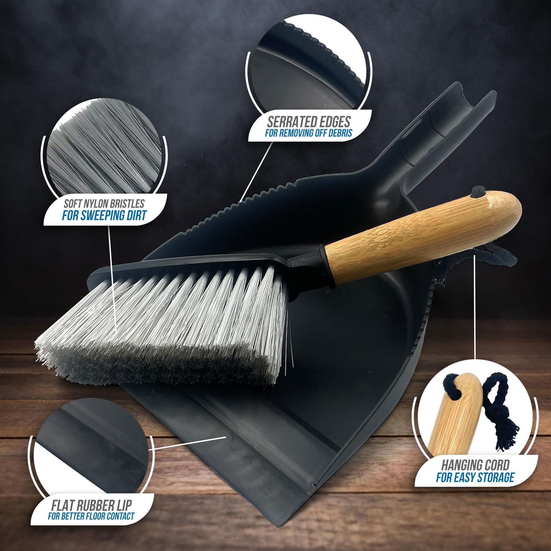 Black Dustpan and Bamboo Hand Brush Set