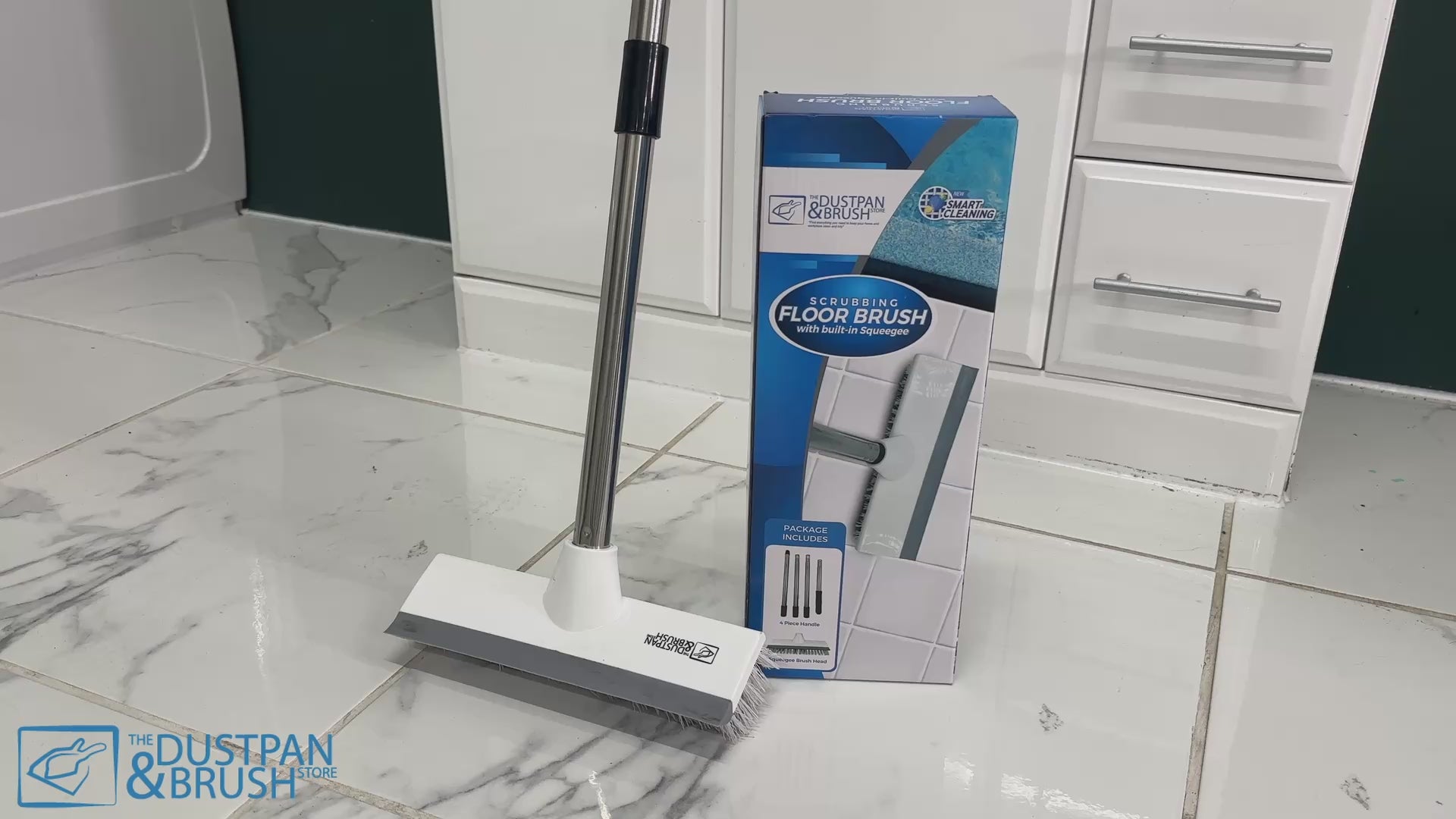 Deck Floor Scrubbing Brush with 4 Piece Handle & Squeegee