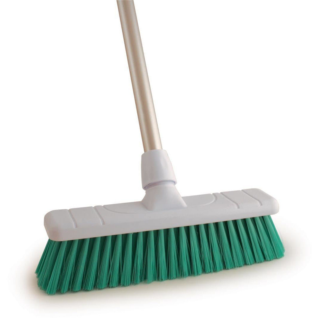 Colour Coded Green 12" Soft Sweeping Brush and Handle  - Screw Fit - The Dustpan and Brush Store
