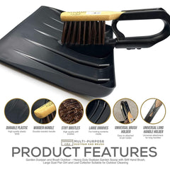 Newman and Cole Large Garden Dustpan Scoop Shovel Head with Stiff Outdoor Brush