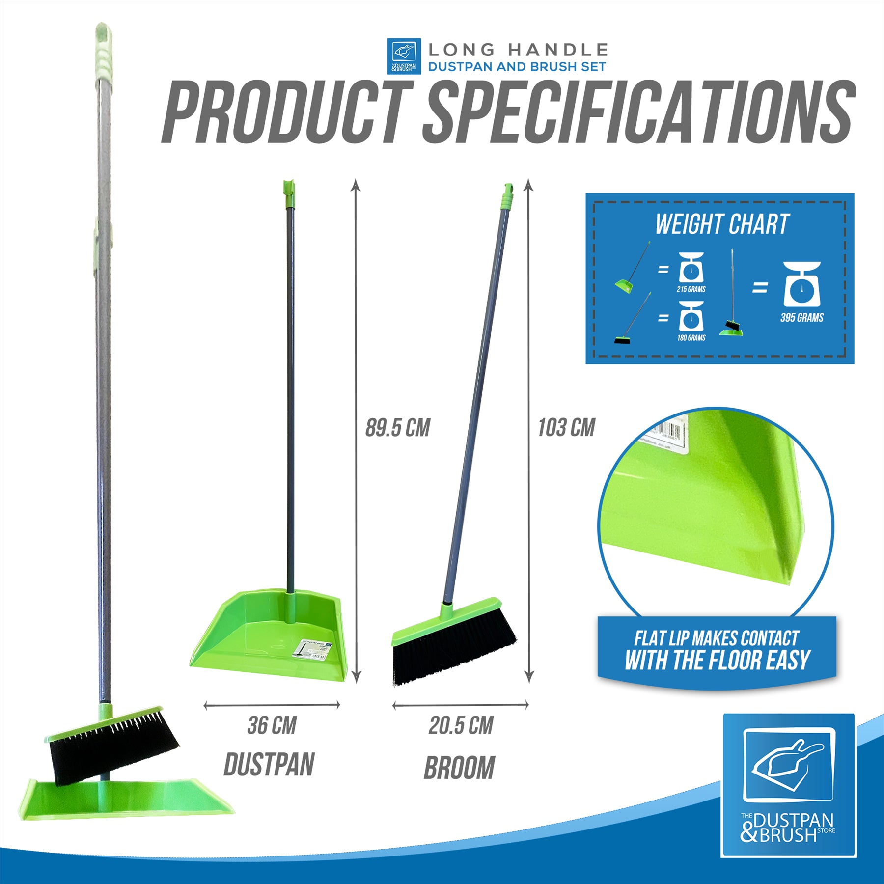 Green Long Handled Dustpan and Brush