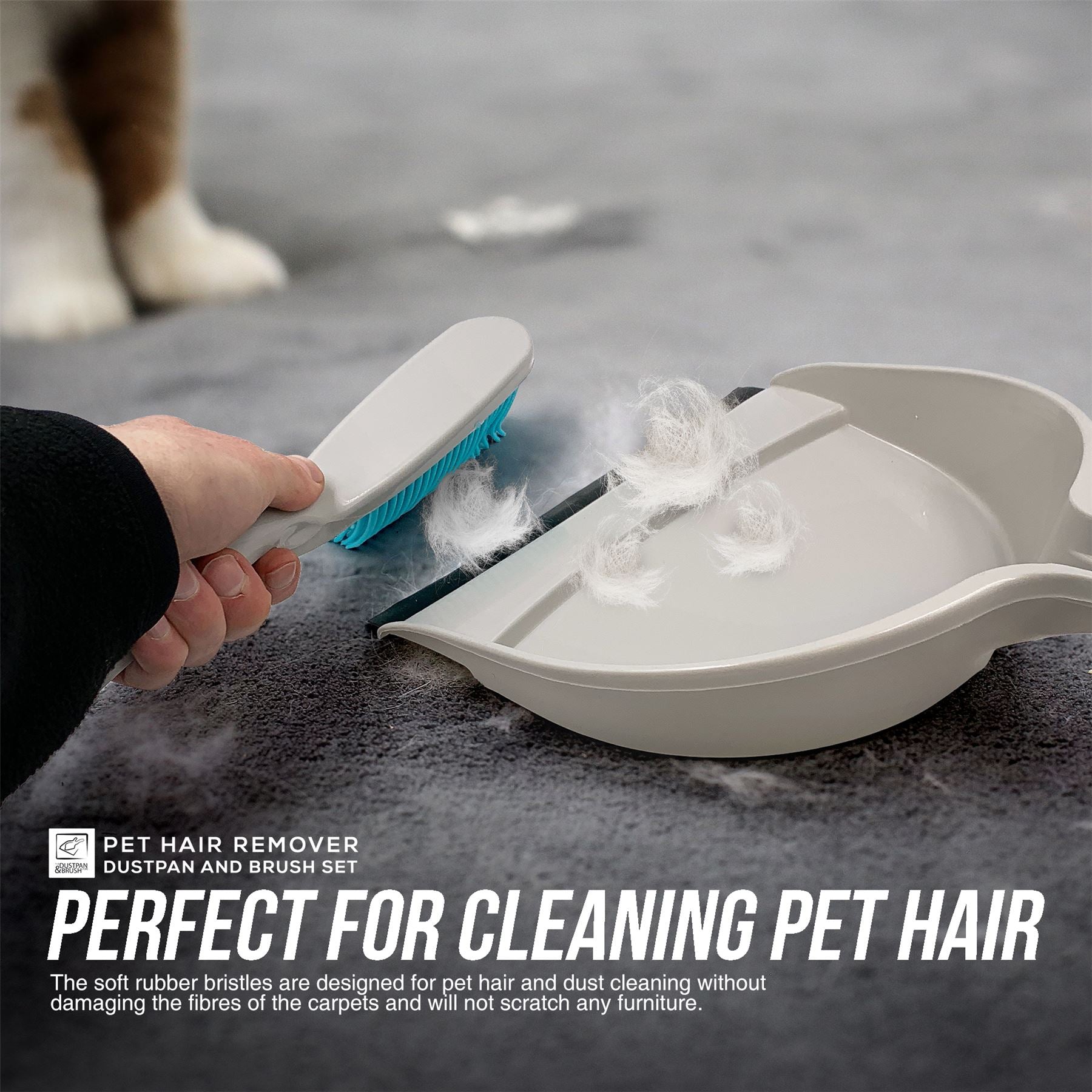 Rubber Dustpan and Brush Set - Perfect For Cleaning Pet Hairs and Sweeping Carpets