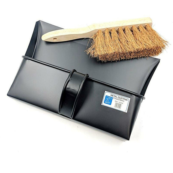 Metal Dustpan and Brush Traditional Strong Metal Hooded Dust Pan and Soft Hand Brush