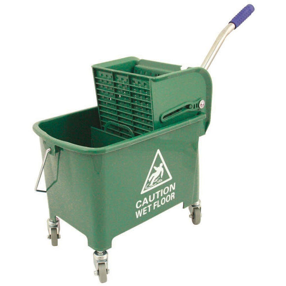 Green Heavy Duty Mobile 20L Kentucky Mop Bucket on Wheels with Wringer - The Dustpan and Brush Store