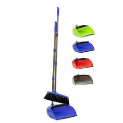Long Multi Section Handle Dustpan and Brush Set - Blue