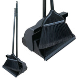 Long Handled Black Dustpan and Brush Set with Strong Metal Handle