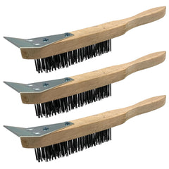Wooden Wire Brush with Scraper - Pack of 3