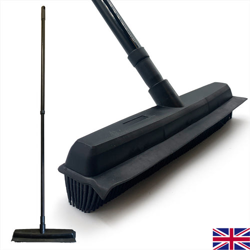 Rubber Broom Indoor Rubber Bristle Soft Sweeping Brush with Extending Handle