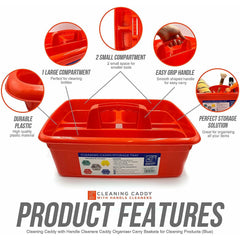 Red Plastic Caddy Cleaners Carry All Storage Tote Tray Basket for Bottles etc