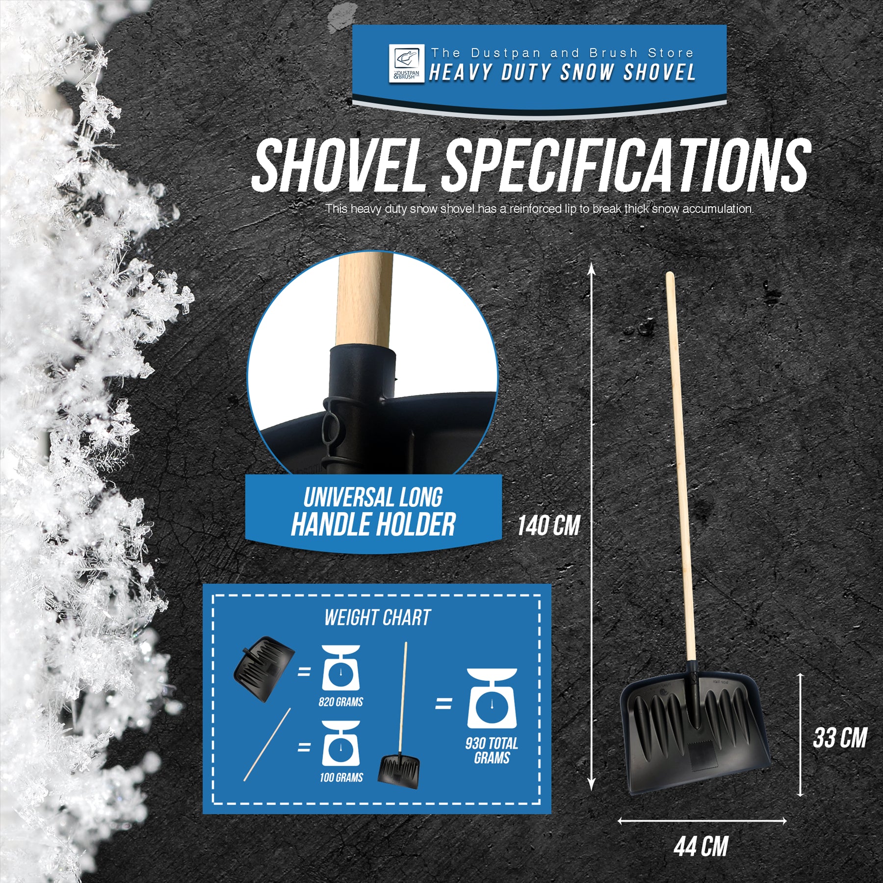 TDBS Plastic Snow Scoop Shovel Head and Wooden Handle