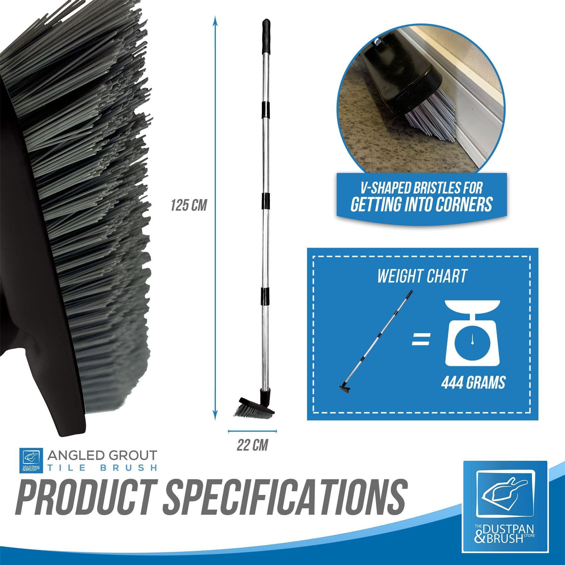 Angled Grout Floor Scrubbing Brush and Stainless Steel Handle