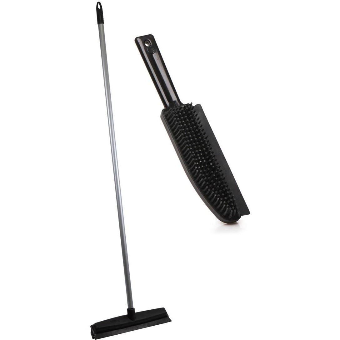 Twin Pack Rubber Bristle Broom and Hand Brush Pet Hair Removal Set The Dustpan and Brush Store