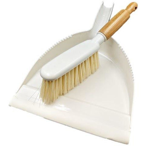 Cream Bamboo Dustpan and Brush Set