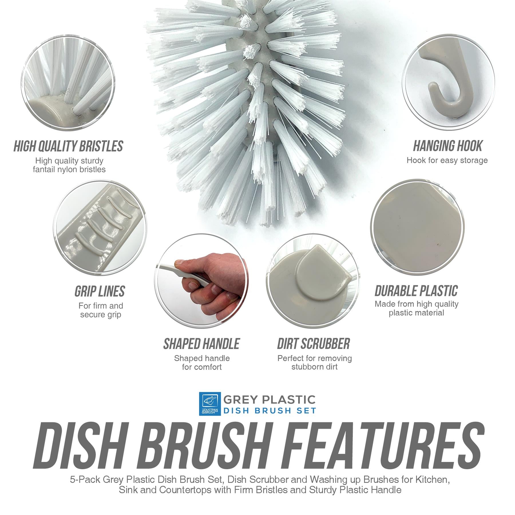 Fantail Dish Brush Silver Pack of 5