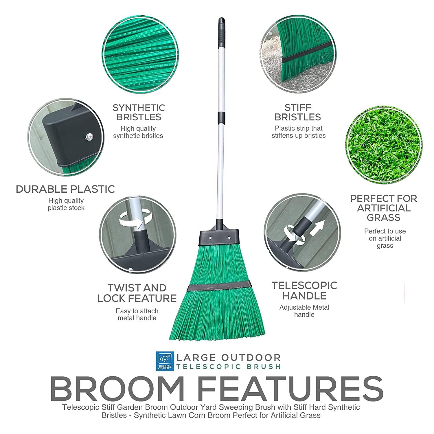 Telescopic Lawn Corn Broom Flick Gutter Brush with Long PVC Bristles