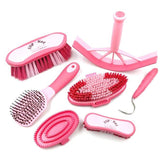 Charles Bentley Slip-Not Equestrian Horse Grooming Cleaning Brush Kit Pink Set