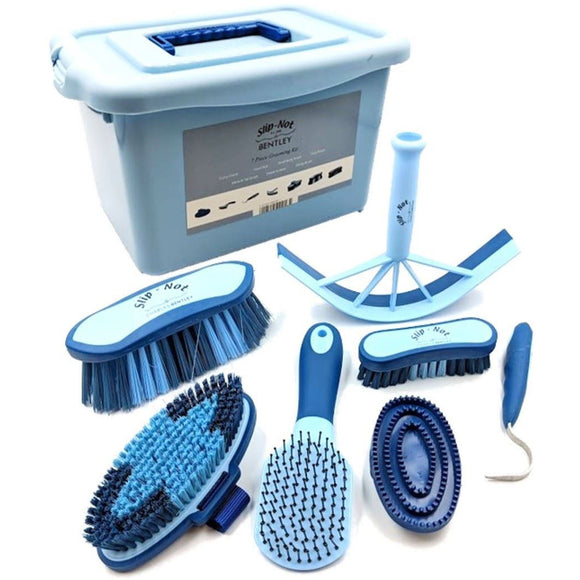 Charles Bentley Slip-Not Equestrian Horse Grooming Cleaning Brush Kit Blue Set