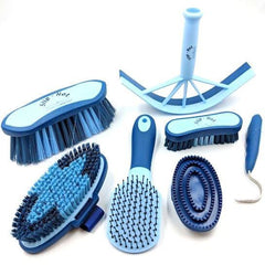 Charles Bentley Slip-Not Equestrian Horse Grooming Cleaning Brush Kit Blue Set