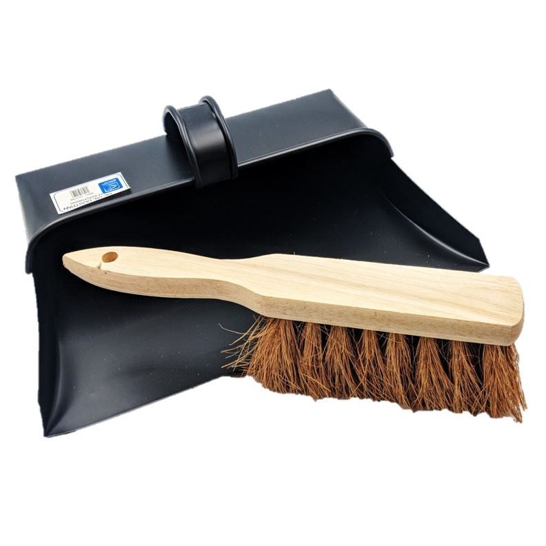 Metal Dustpan and Brush Traditional Strong Metal Hooded Dust Pan and Soft Hand Brush
