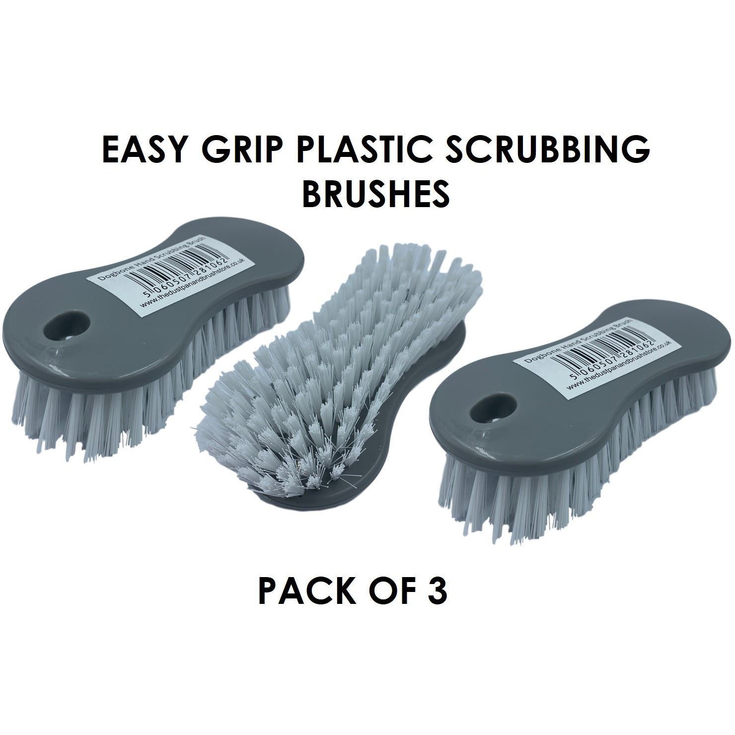 Dogbone Scrubbing Brush Pack of 3 Hand Plastic Scrub Brush with Stiff Bristles - The Dustpan and Brush Store