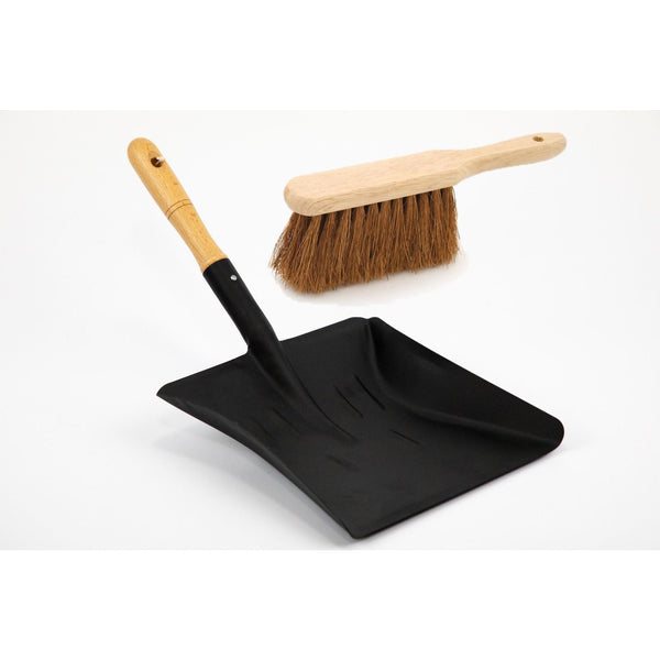 Metal Coal Shovel and Smoothed Wooden Handle Supplied with Soft Coco Hand Brush - The Dustpan and Brush Store
