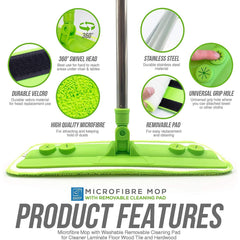 Laminate Floor Mop with Washable Microfibre Removable Cleaning Pad ...