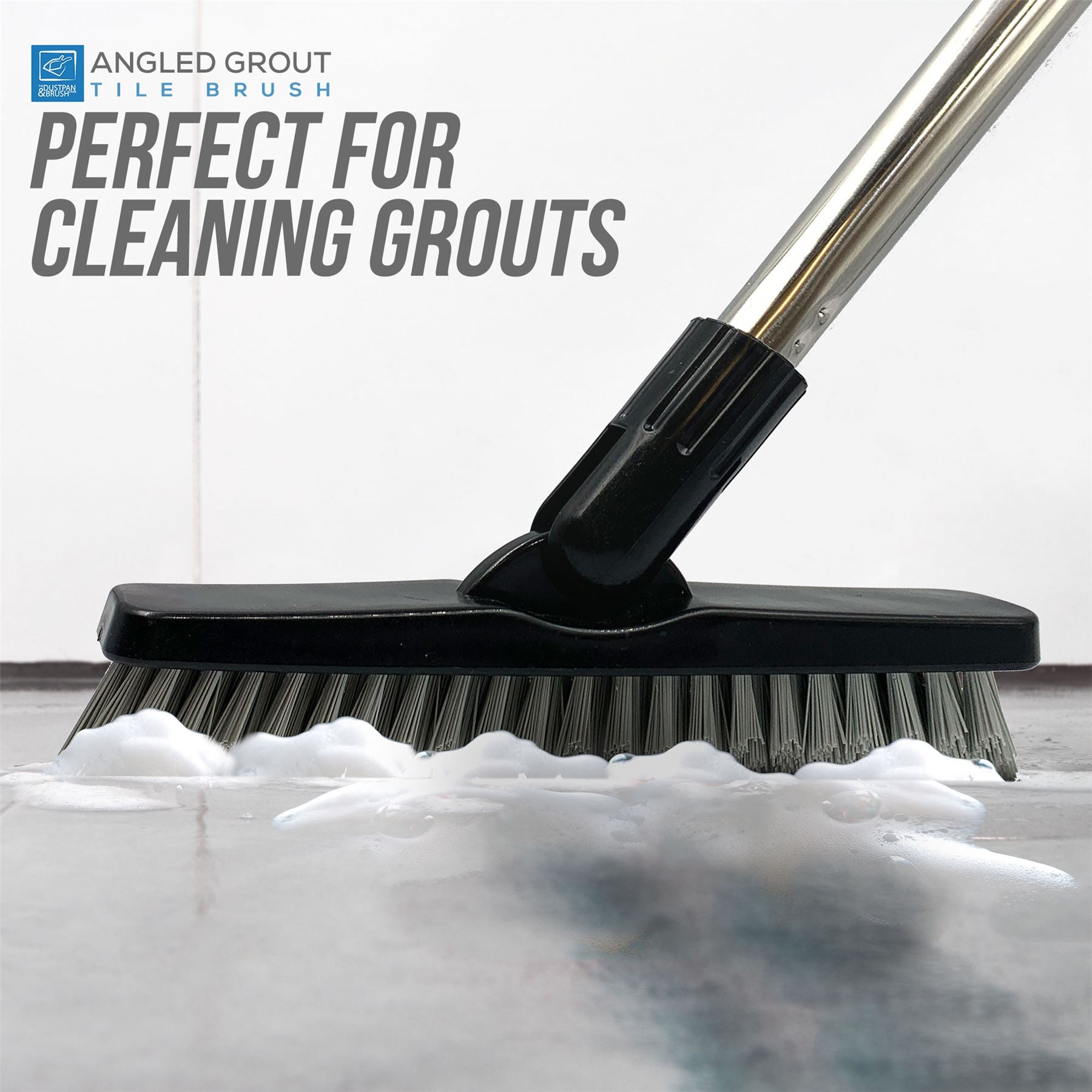 Angled Grout Floor Scrubbing Brush and Stainless Steel Handle