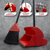 Long Handled Dustpan and Brush Set with Strong Metal Handle Red