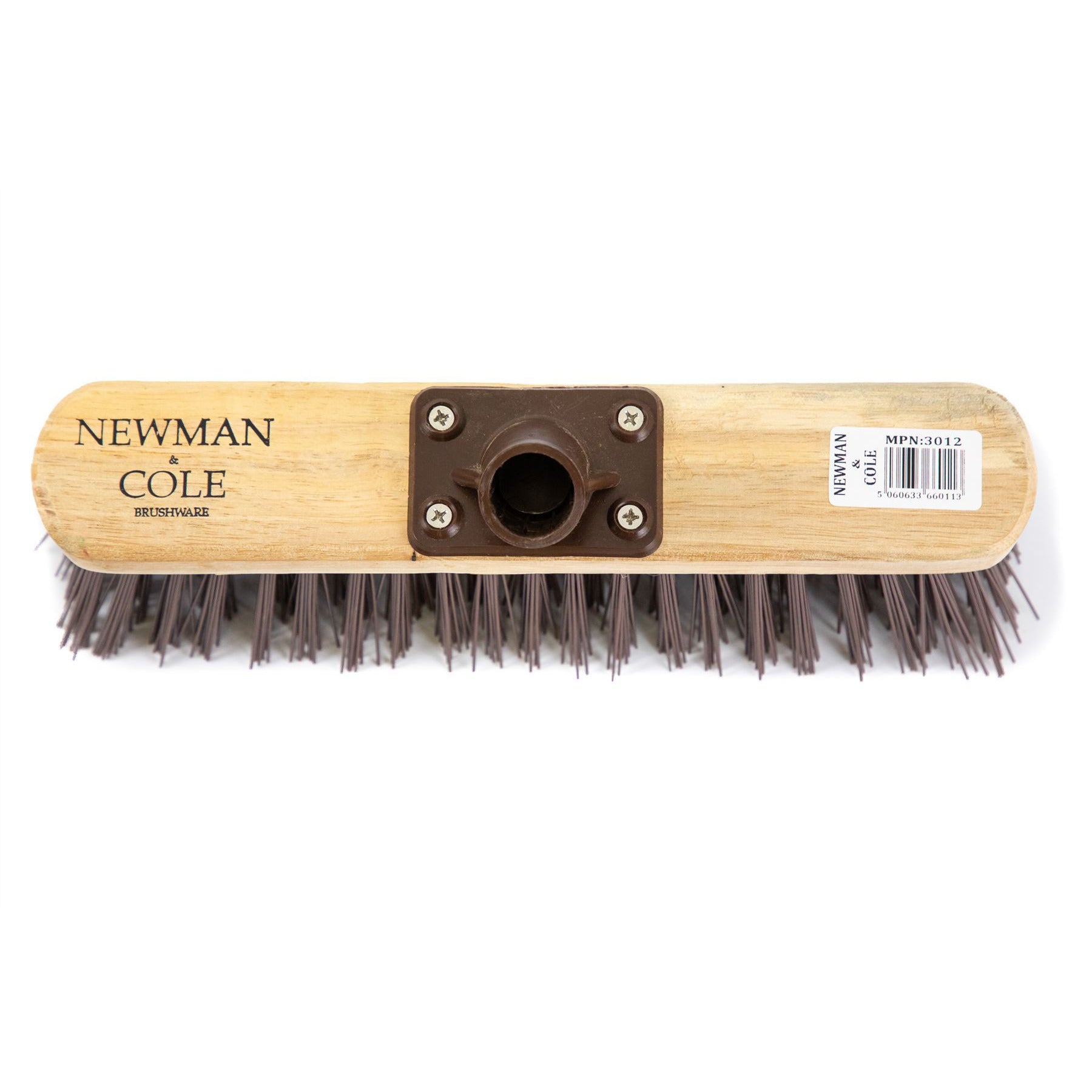 Newman and Cole 12" Stiff Synthetic Broom Head with Plastic Bracket - The Dustpan and Brush Store