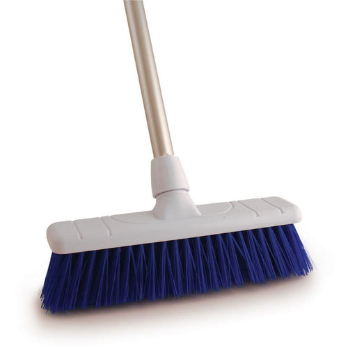 Blue 12" Soft Colour Coded Food Hygiene Brush Sweeping Broom and Handle - The Dustpan and Brush Store