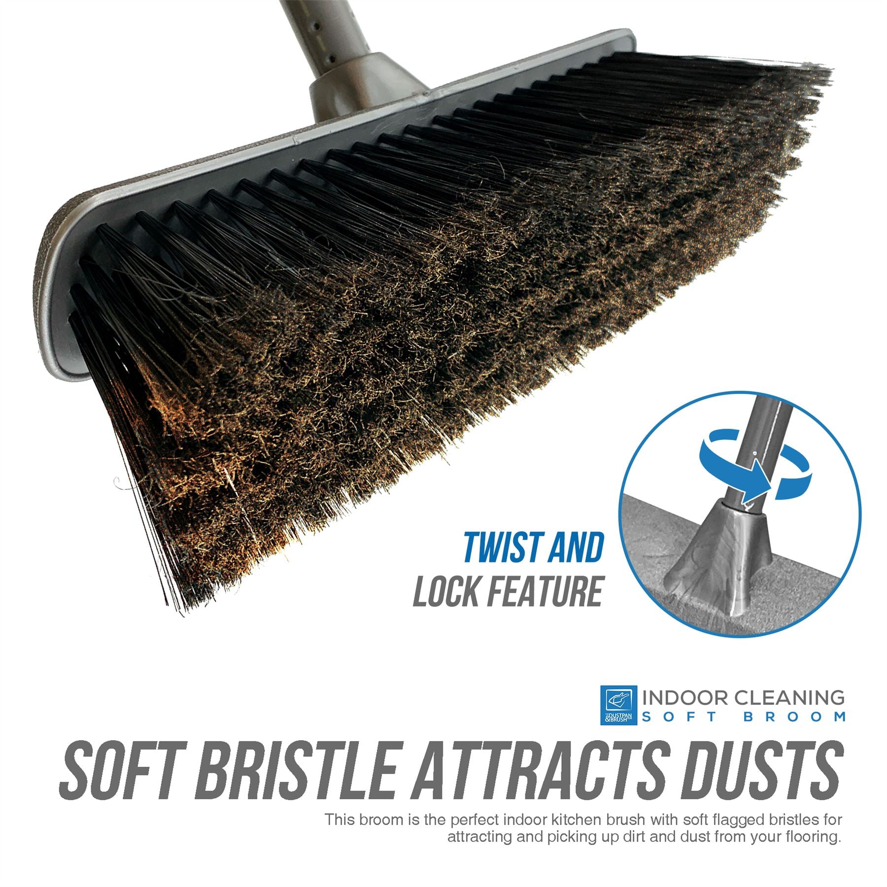 Silver Indoor Soft Sweeping Brush Head and Handle Kitchen Broom Floor Sweeper