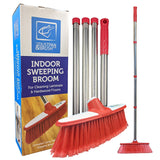 Red & White Indoor Broom with 4 Section Stainless Handle