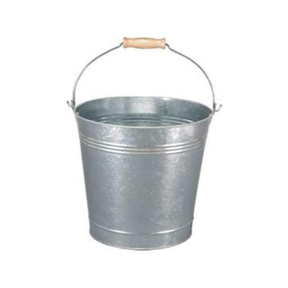 15L Galvanised Steel Metal Bucket Wooden Handle
