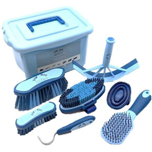 Charles Bentley Slip-Not Equestrian Horse Grooming Cleaning Brush Kit Blue Set