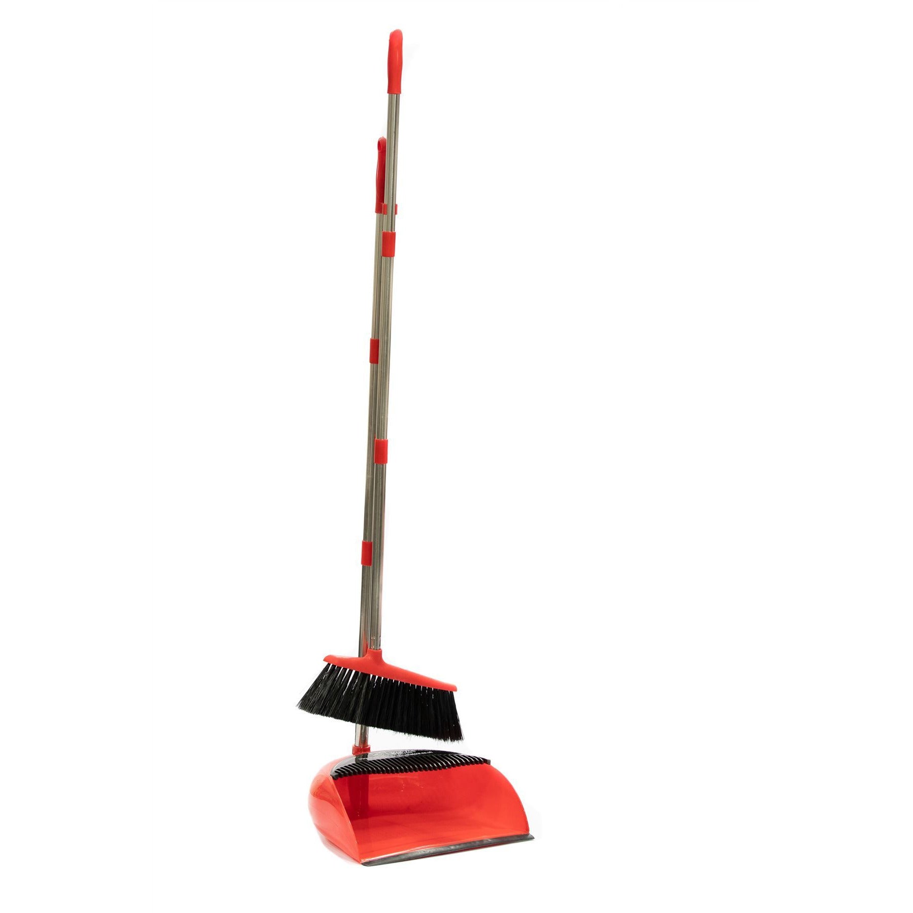Long Multi Section Handle Dustpan and Brush Set - Red
