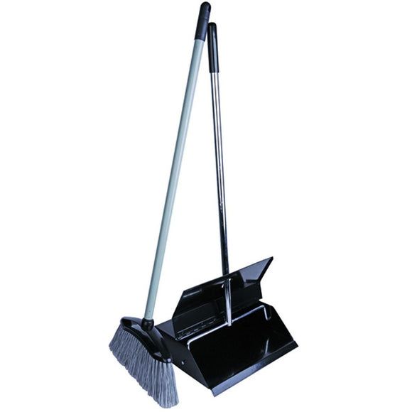 Black Enamel Metal Long Handled Dustpan and Brush Lobby Dustpan - The Dustpan and Brush Store