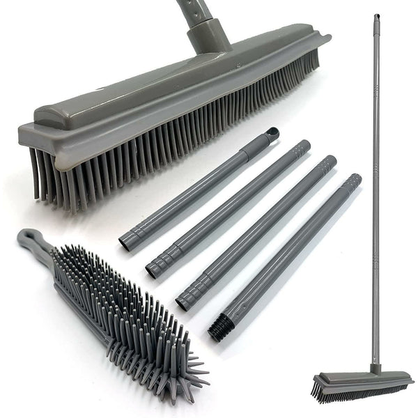 Grey Rubber Broom and Hand Brush Set