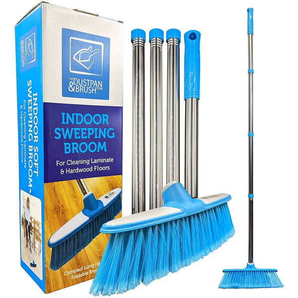Blue & White Indoor Broom with 4pc Stainless Steel Handle