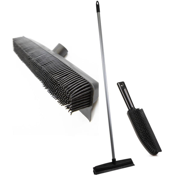 Twin Pack Rubber Bristle Broom and Hand Brush Pet Hair Removal Set - The Dustpan and Brush Store