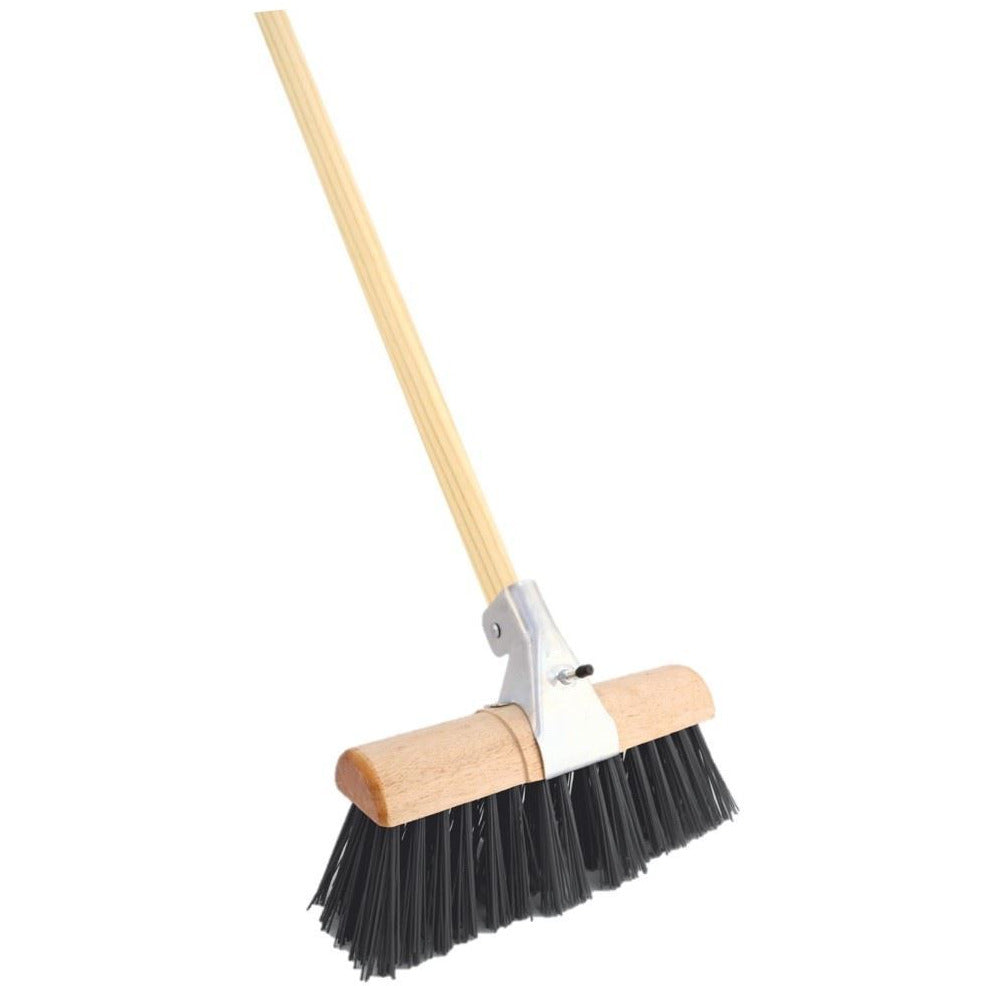 Stiff Heavy Duty Yard Brush Saddle Back Farmers Brush Broom Stiff PVC with Bracket and Wooden Handle - The Dustpan and Brush Store