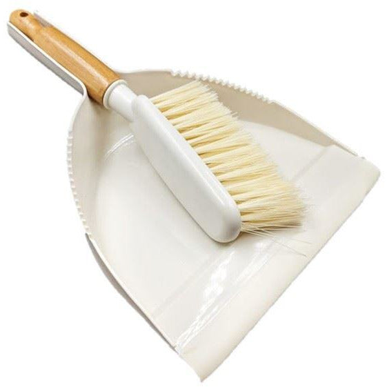 Cream Bamboo Dustpan and Brush Set