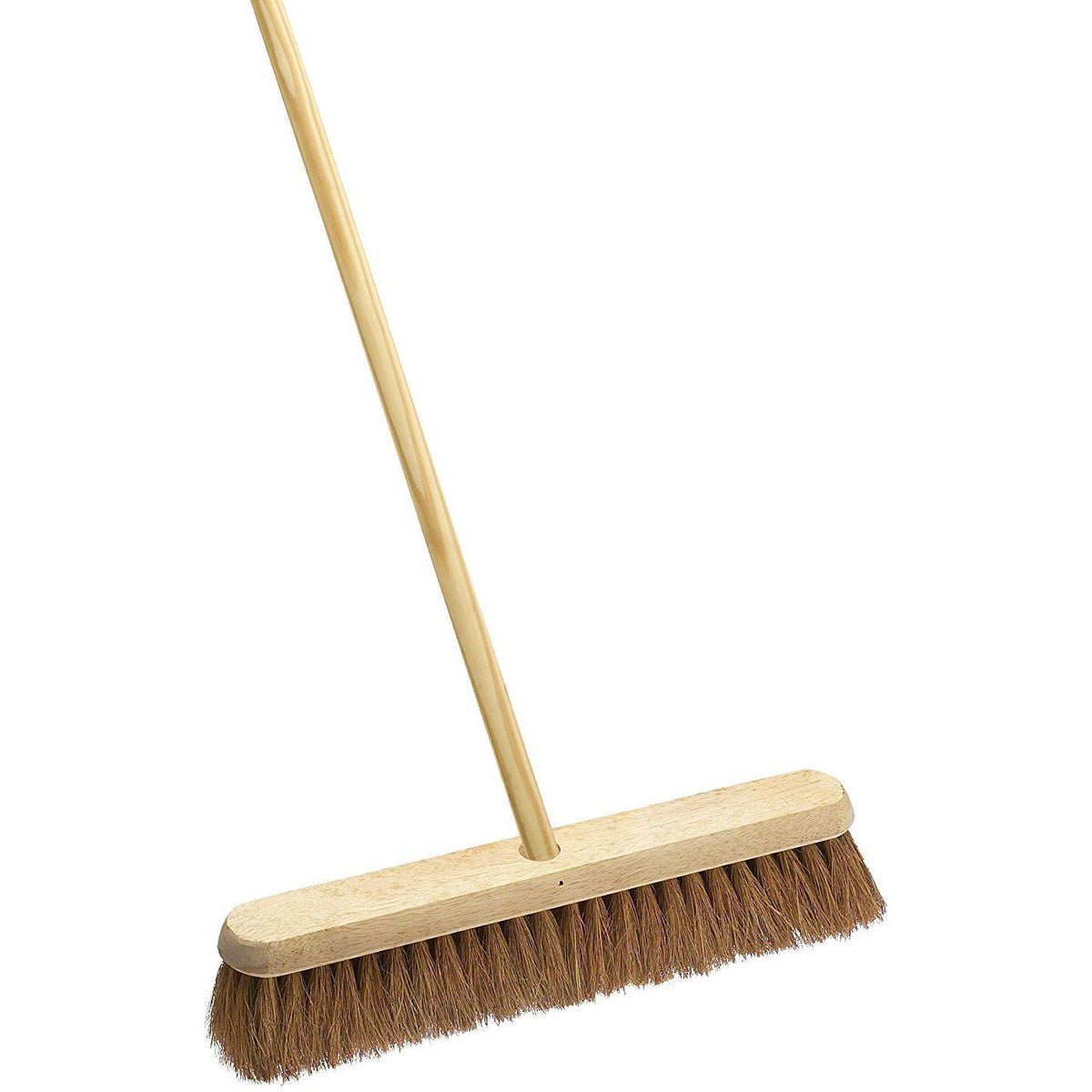 18" Soft Natural Coco Broom Head with Strong Wooden Brush Handle - The Dustpan and Brush Store