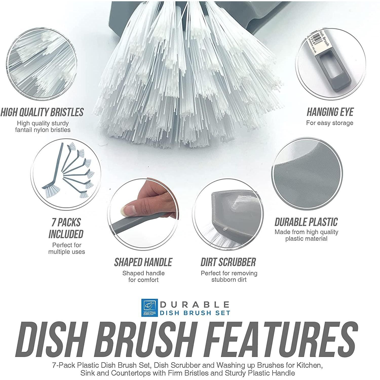 TDBS Round Plastic Dish Brush (Pack of 7)