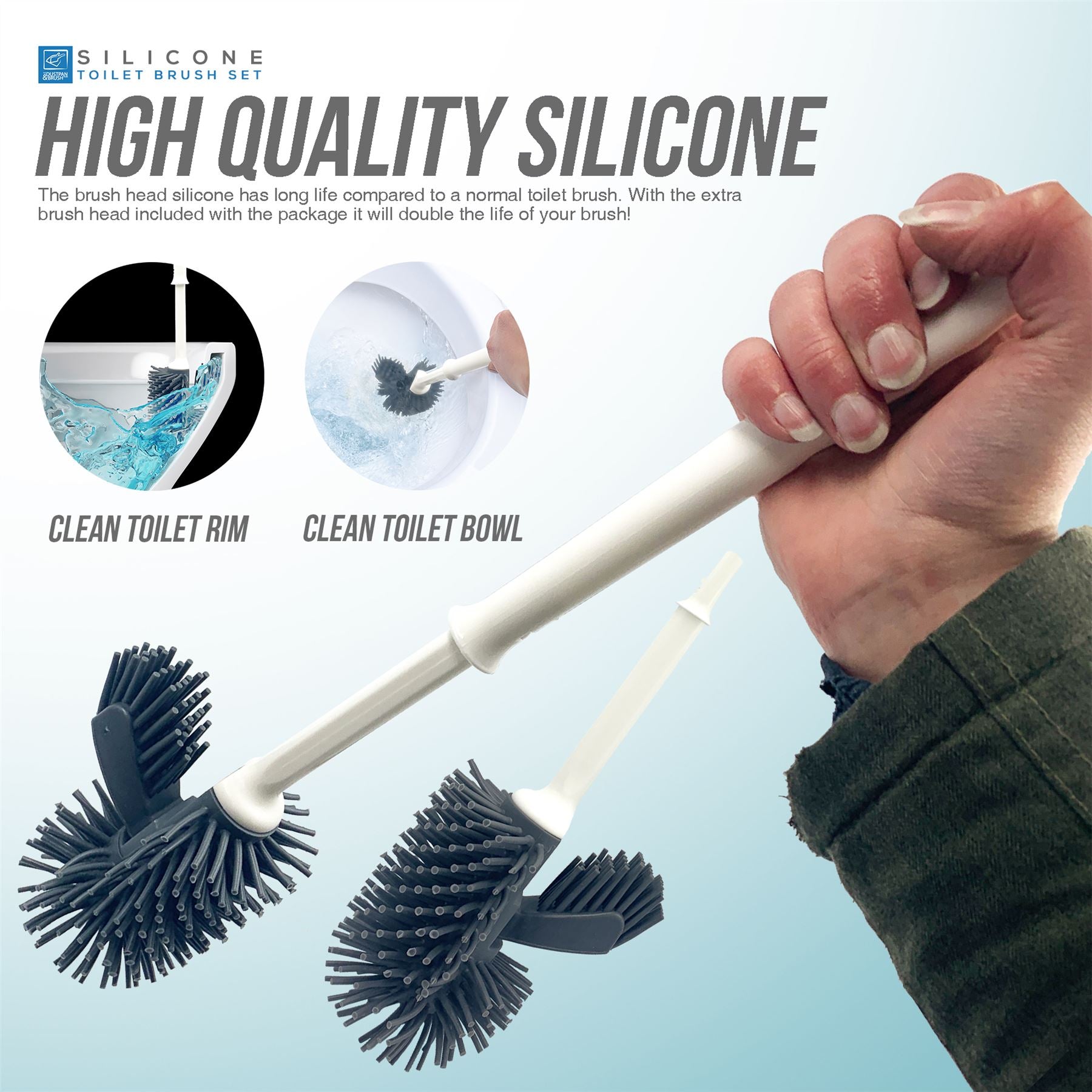 Silicone Toilet Brush Set with Spare Brush Head