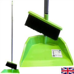 Green Long Handled Dustpan and Brush