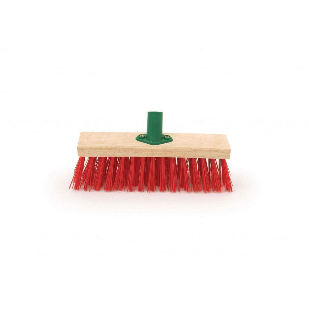 11.5" Stiff Red PVC Broom Head Stiff Outdoor Brush Head with Bracket - The Dustpan and Brush Store