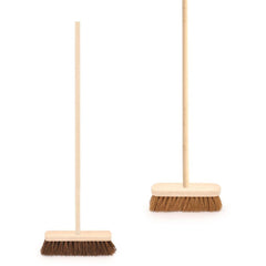 Twin Pack of 10" Wooden Soft and Stiff Sweeping Brush Broom & Handle - The Dustpan and Brush Store